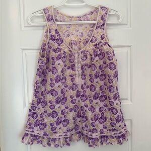 Vintage Floral Purple and Yellow Sleeveless Babydoll Top